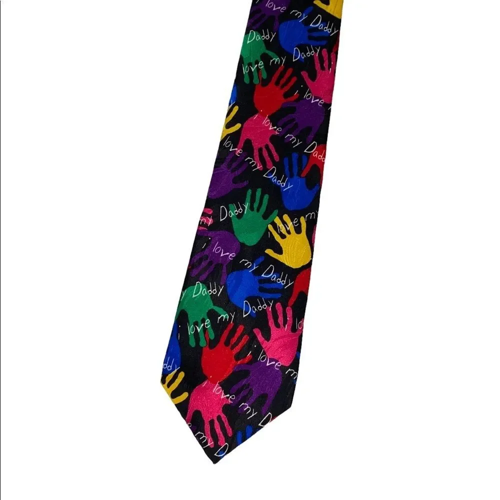 RALPH MARLIN & CO “ I Love My Daddy” Mens Handprint Multicolor Tie